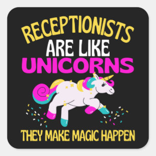 Receptionist Unicorn , Magic Unicorn Recept Fyrkantigt Klistermärke