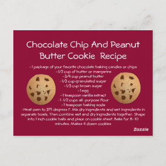 Receptkort Chocolate Chip peanut Butter Cookie Vykort