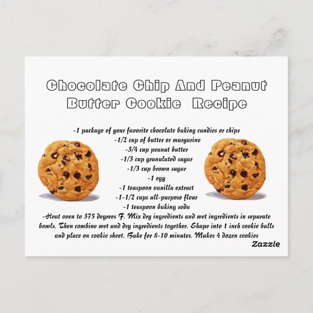 Receptkort Chocolate Chip peanut Butter Cookie Vykort (Baksida)