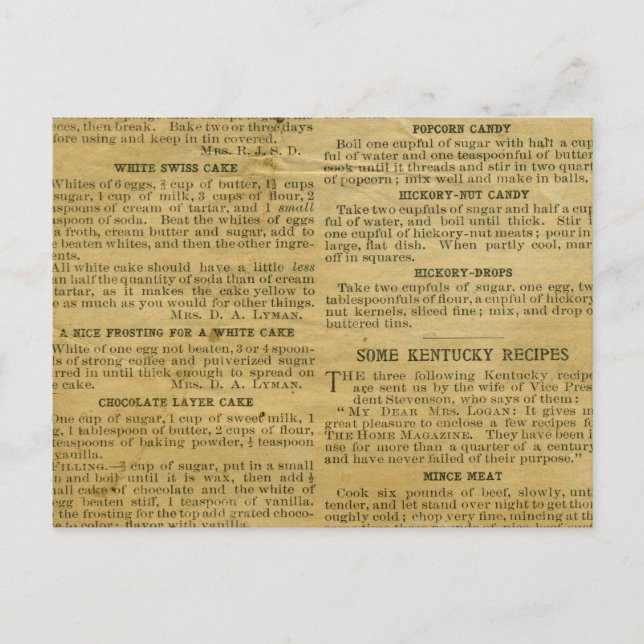 Receptkort för antikk Kentucky Vykort (Framsida)