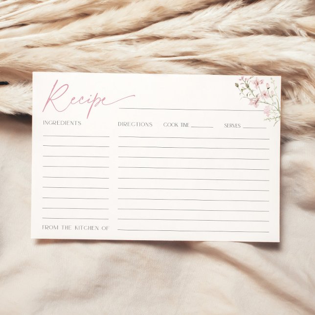 Receptkort för bruden Blush Rosa Vildblommor Inbjudningar (Recipe card with blush pink flowers for bridal shower)