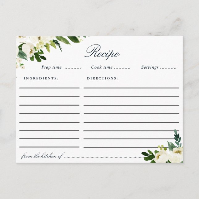 Receptkort för elfenbensvit blommigt vykort (Framsida)