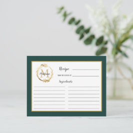 Receptkort för Emerald Grönt Guld Foliage Monogram Vykort