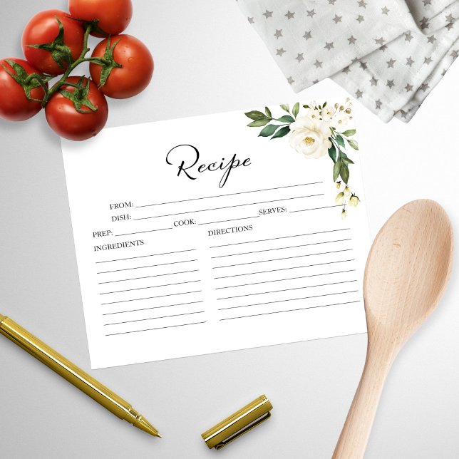 Receptkort för Greenery White Blommigt Möhippa (Skapare uppladdad)