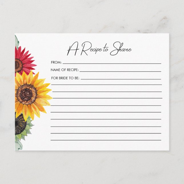 Receptkort för Möhippa av solblommor Vykort (Framsida)