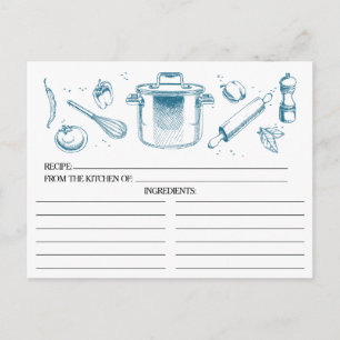 Receptkort för peacock Blue Sketched Kitchen Verkt Vykort