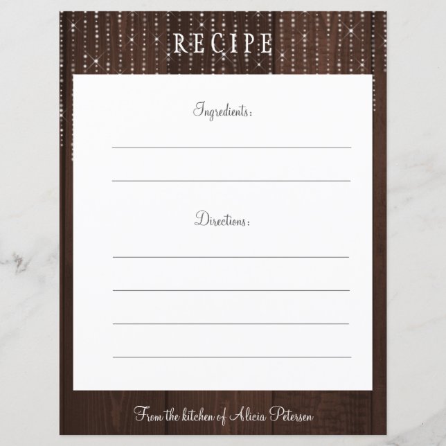 Receptkort för rustiskt elegant ljus från brun lad (Framsida)
