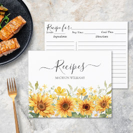 Receptkort för solrosfamiljen Watercolor Gult
