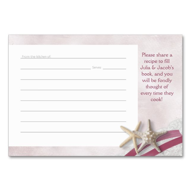 Receptkort för Starfish Ribbon och Snöre Bordsnummer (Framsidan)