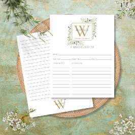 Receptkort för vattenfärgen Greenery Guld Monogram