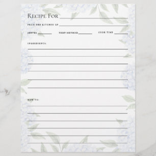 Receptkort, helsida för pärm, bleknade Hydrangea Reklamblad