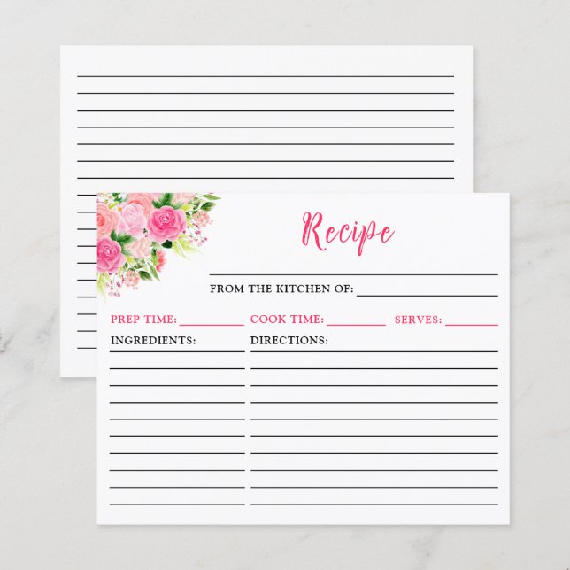 Receptkort med rosa rosor (Fram/baksida)