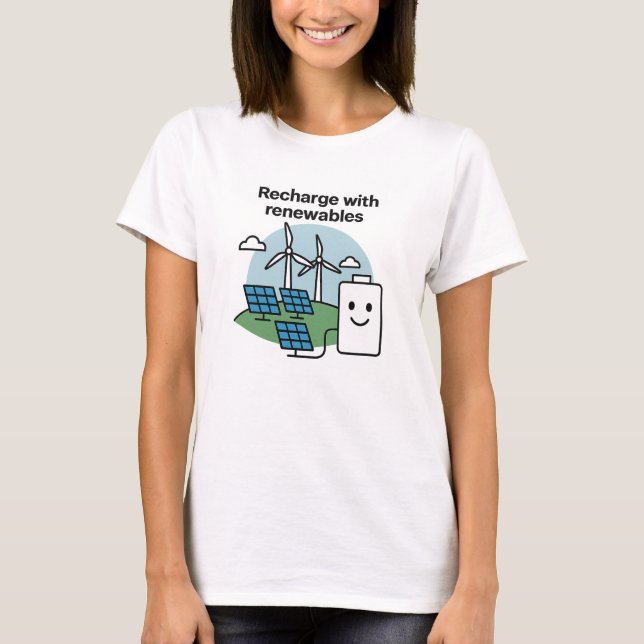Recharge With Renewables Clean Energy Smile Design T Shirt (Framsida)