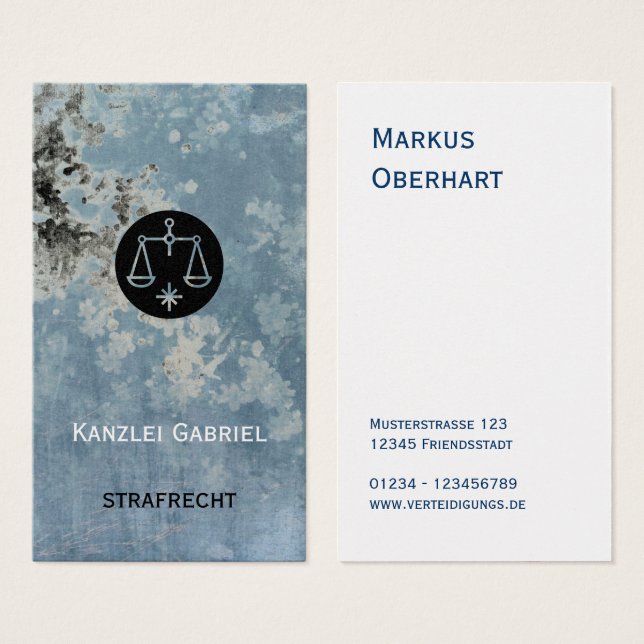 Rechtsanwalt Visitenkarten blau  Visitkort (Framsida & baksida)