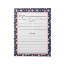 Recie rosa ros Blommigt Navy Blue Mönster Anteckningsblock