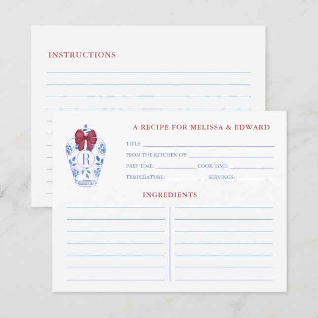 Recifikkort för helgdagar Red Bow Ginger Burk Mono Inbjudningar (Fram/baksida)