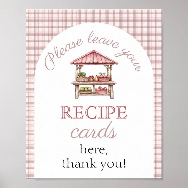 recipe card Pink Country market Bridal Shower sign Poster (Framsidan)