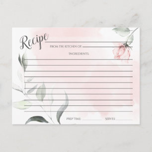 RECIPE CARD Watercolor Rosa Vild Ro Vykort