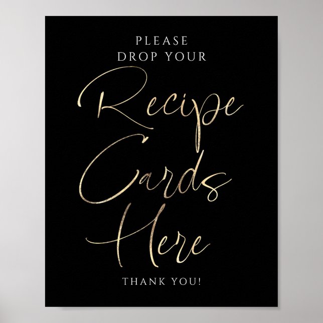 Recipe Cards Black and Gold Bridal Shower Sign Poster (Framsidan)