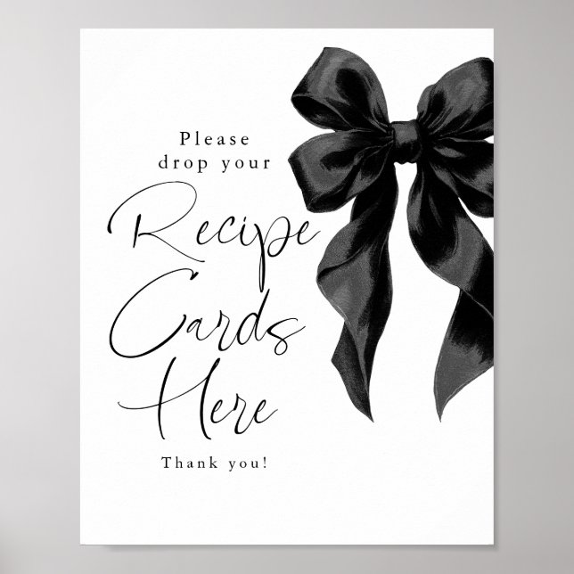 Recipe Cards Black Bow Bridal Shower Sign Poster (Framsidan)