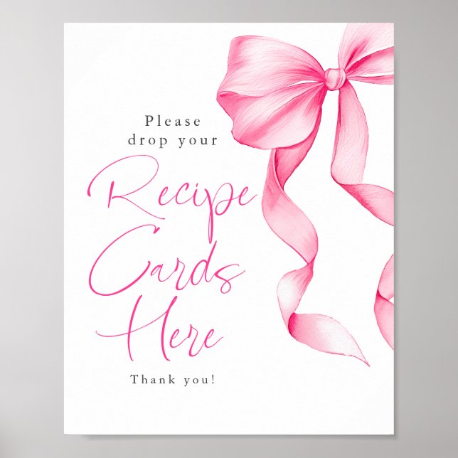Recipe Cards Blush Pink Bow Bridal Shower Sign Poster (Framsidan)