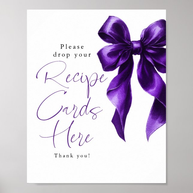Recipe Cards Dark Purple Bow Bridal Shower Sign Poster (Framsidan)