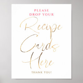 Recipe Cards Pink and Gold Bridal Shower Sign Poster