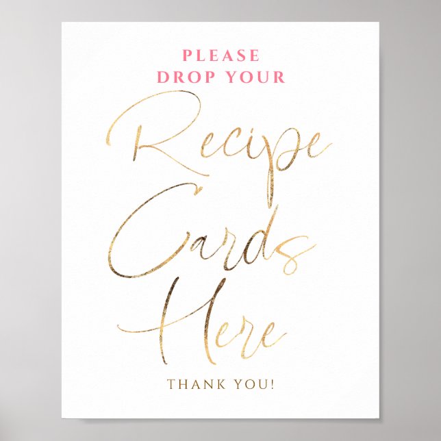 Recipe Cards Pink and Gold Bridal Shower Sign Poster (Framsidan)