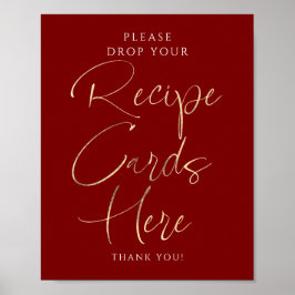 Recipe Cards Red and Gold Bridal Shower Sign Poster