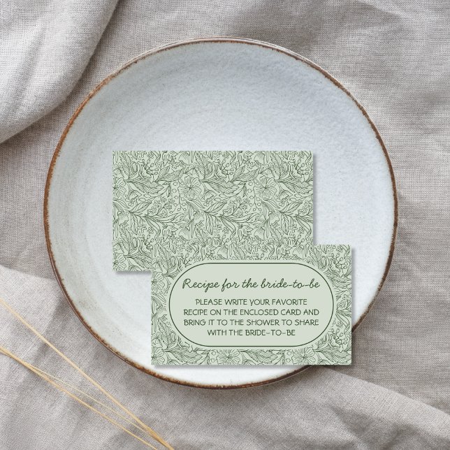 Recipe For Bride Floral Sage Green Handwritten Tilläggskort (Recipe For Bride Floral Sage Green Handwritten Enclosure Card)