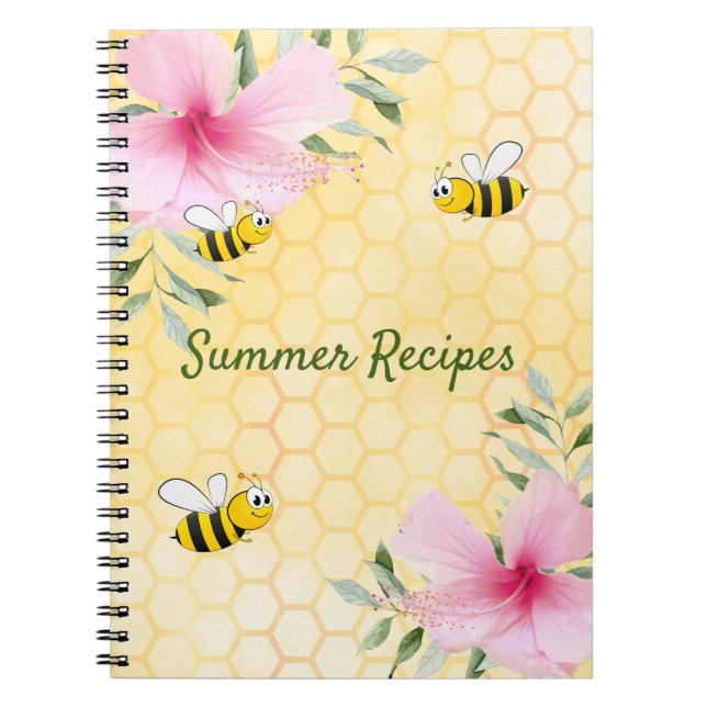 Recipe humla gult  honeycomb rosa blommigt anteckningsbok (Framsidan)