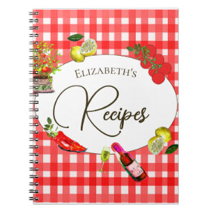 Recipe Italy Theme Lemon Red White Botanical Anteckningsbok