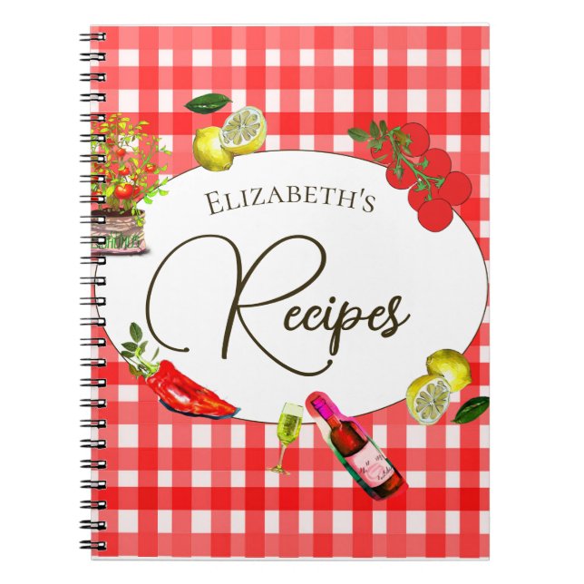 Recipe Italy Theme Lemon Red White Botanical Anteckningsbok (Framsidan)