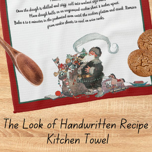 Recipe Keepsak Red-jultomten Vintage Santa Kökshandduk