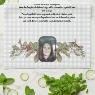 Recipe Keepsaké, foto och blommigt än grått plaid Kökshandduk