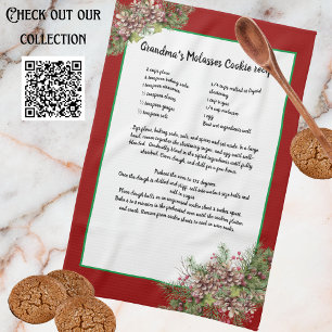 Recipe keepsaké Red jul Pinecones Greenery Kökshandduk
