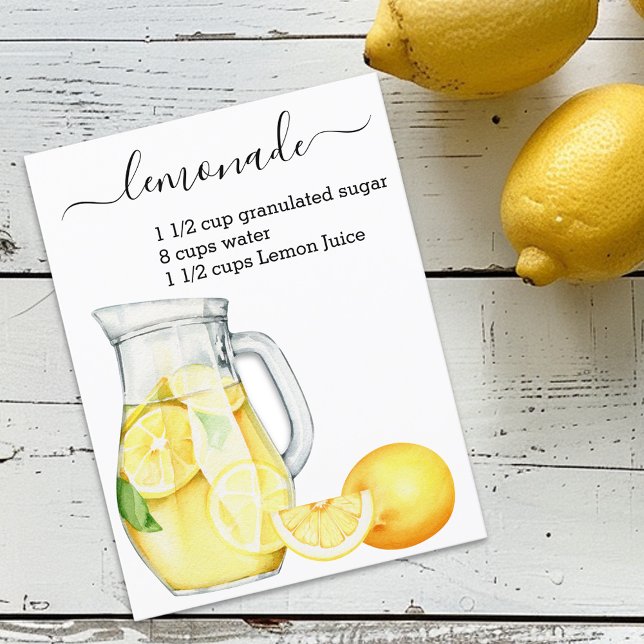 Recipe Lemonade Drink Watercolor Lemons Vykort (Skapare uppladdad)