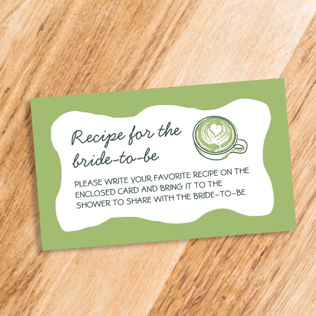 Recipe Matcha Grönt Tea Hand plockade Möhippa Tilläggskort (Recipe Matcha Green Tea Hand Drawn Bridal Shower Enclosure Card)