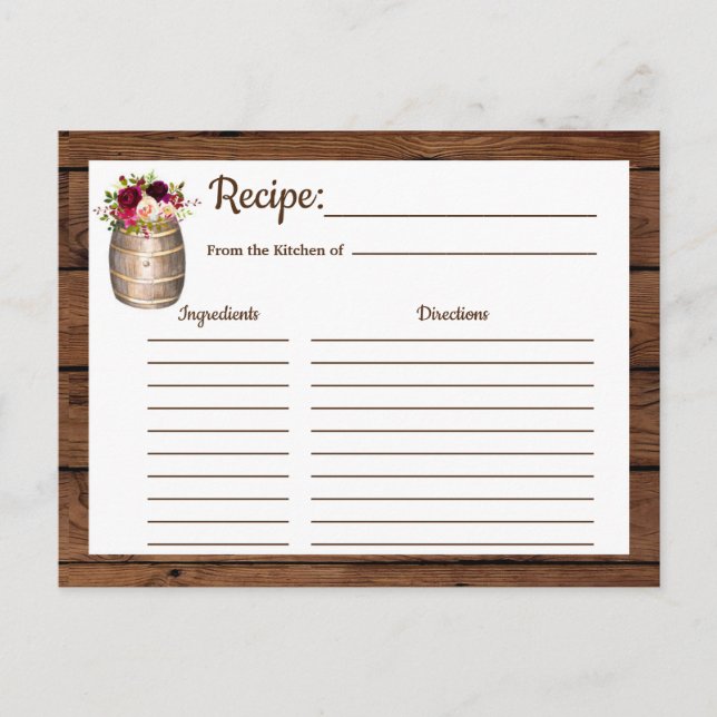 Recipe Rustic Farmhouse Vin Barrel Land Infoga Vykort (Framsida)