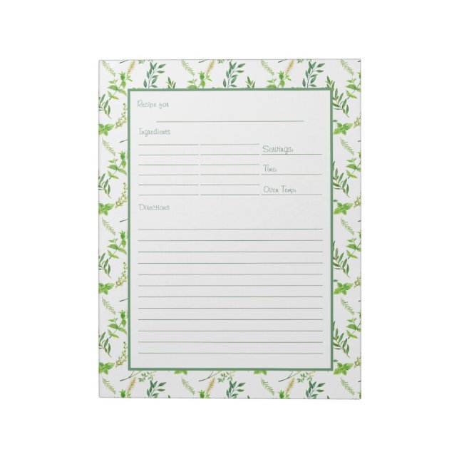 Recipe-sida för Grönt Herb Lövs Binder Anteckningsblock (Roterad)