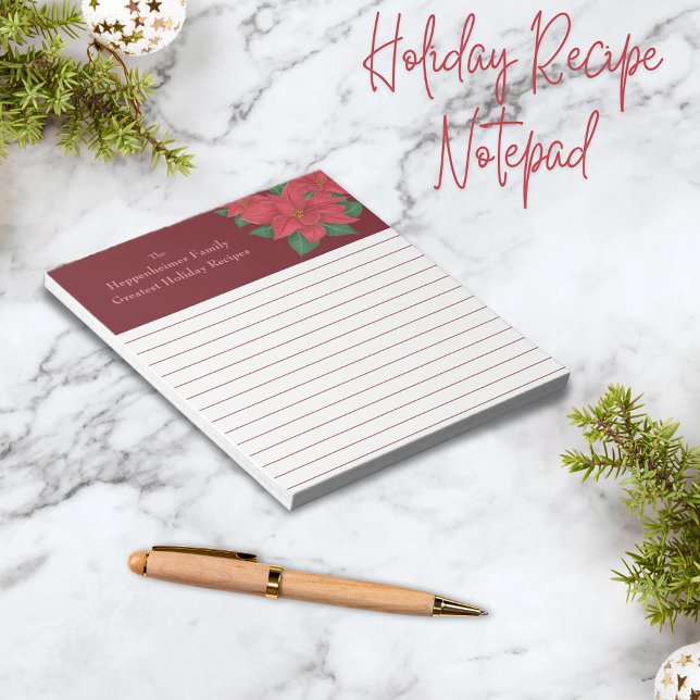 Recipes för Watercolor Red Poinsettias Family Helg Anteckningsblock (Watercolor Red Poinsettias Family Holiday Recipes Notepad)
