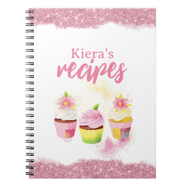 Recipes Rosa Glitter Cuptårta Personlig bärbar dat Anteckningsbok (Framsidan)