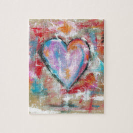 Reckless Heart Abstrakt Art Måla Rosa Red Blue Pussel