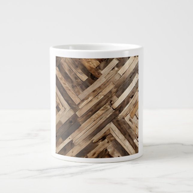Reclaimed Wood Herringbone Texture Print Jumbo Mugg (Framsidan)