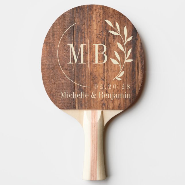 Reclaimed Wood Leaf Wedding Monogram Pingisracket (Baksidan)