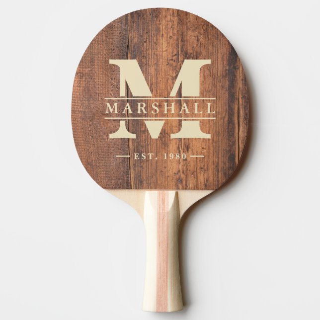 Reclaimed Wood Monogram & Name Overlay Pingisracket (Baksidan)