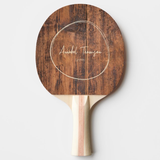 Reclaimed Wood Name in Drawn Circle  Pingisracket (Framsidan)