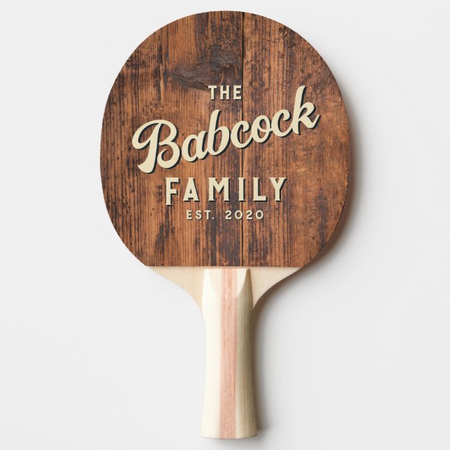 Reclaimed Wood Retro Family Name & Year Pingisracket (Framsidan)