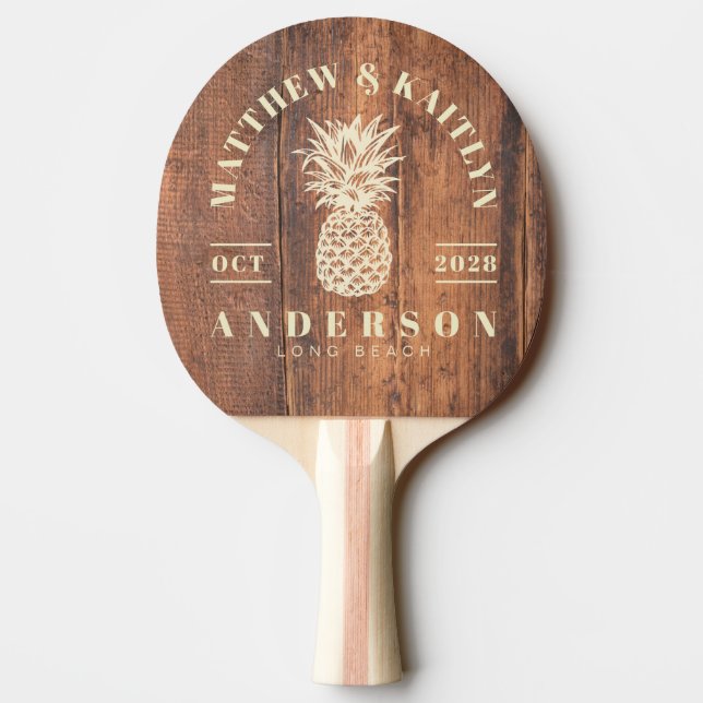 Reclaimed Wood Tropical Pineapple Wedding Pingisracket (Baksidan)