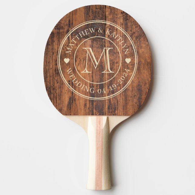 Reclaimed Wood Wedding Monogram Heart Pingisracket (Framsidan)